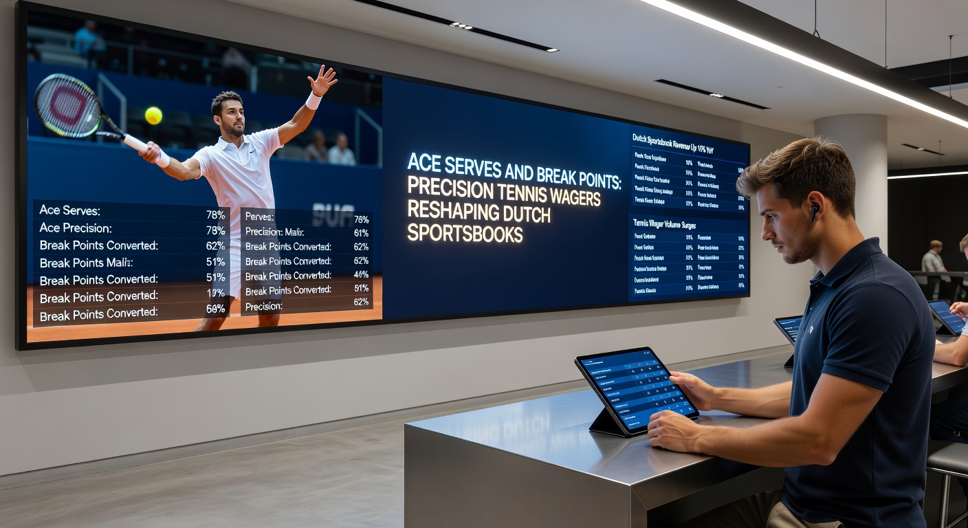 Grafiek met ace- en break point-statistieken van een recente ATP-wedstrijd, naast een screenshot van een sportsbook met live odds