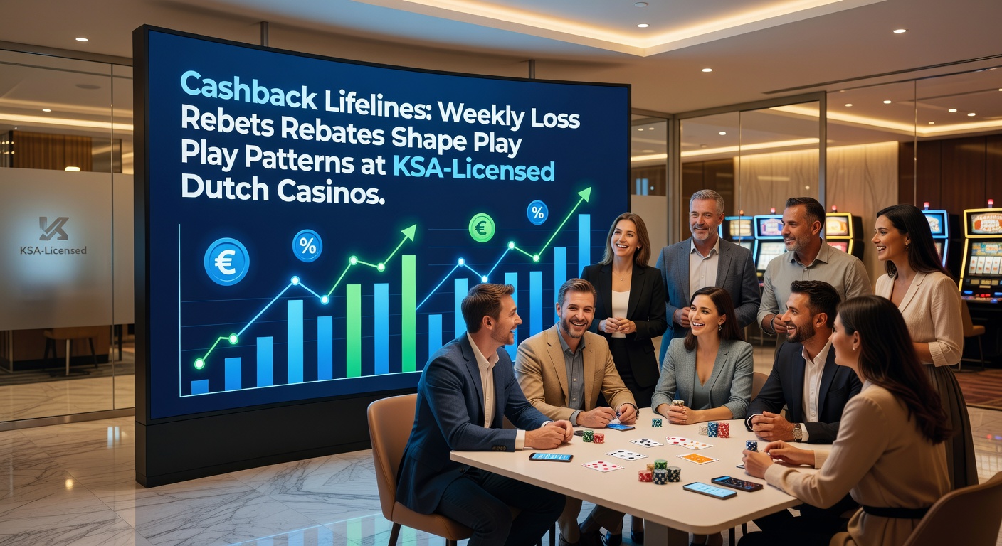Grafiek met stijgende cashback-trends bij Nederlandse online casinos, tonen langere sessies en hogere retentie