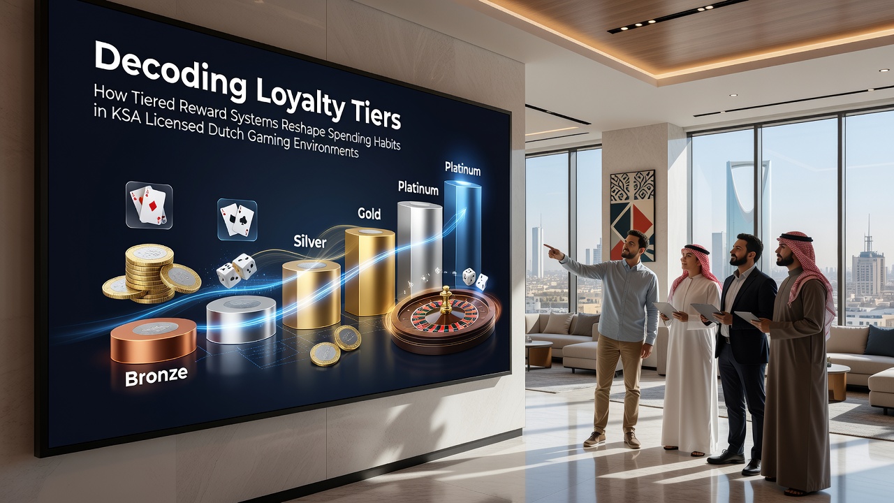 Illustratie van gelaagde loyaliteitsniveaus in Nederlandse online casino's met beloningsiconen en uitgavenpatronen