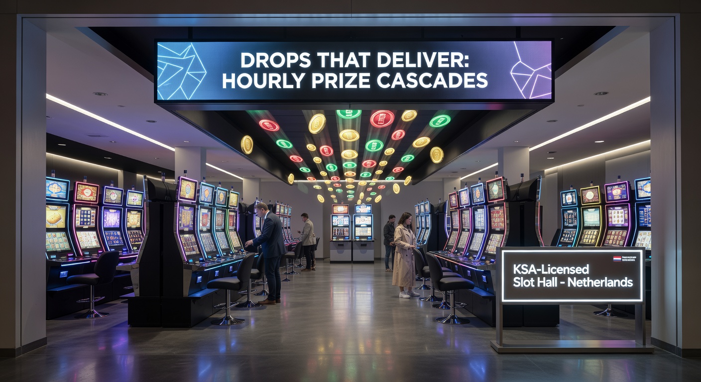 Spannende prijsdrop op een slotmachine in een Nederlandse speelhal, met vallende bonussen en enthousiaste spelers