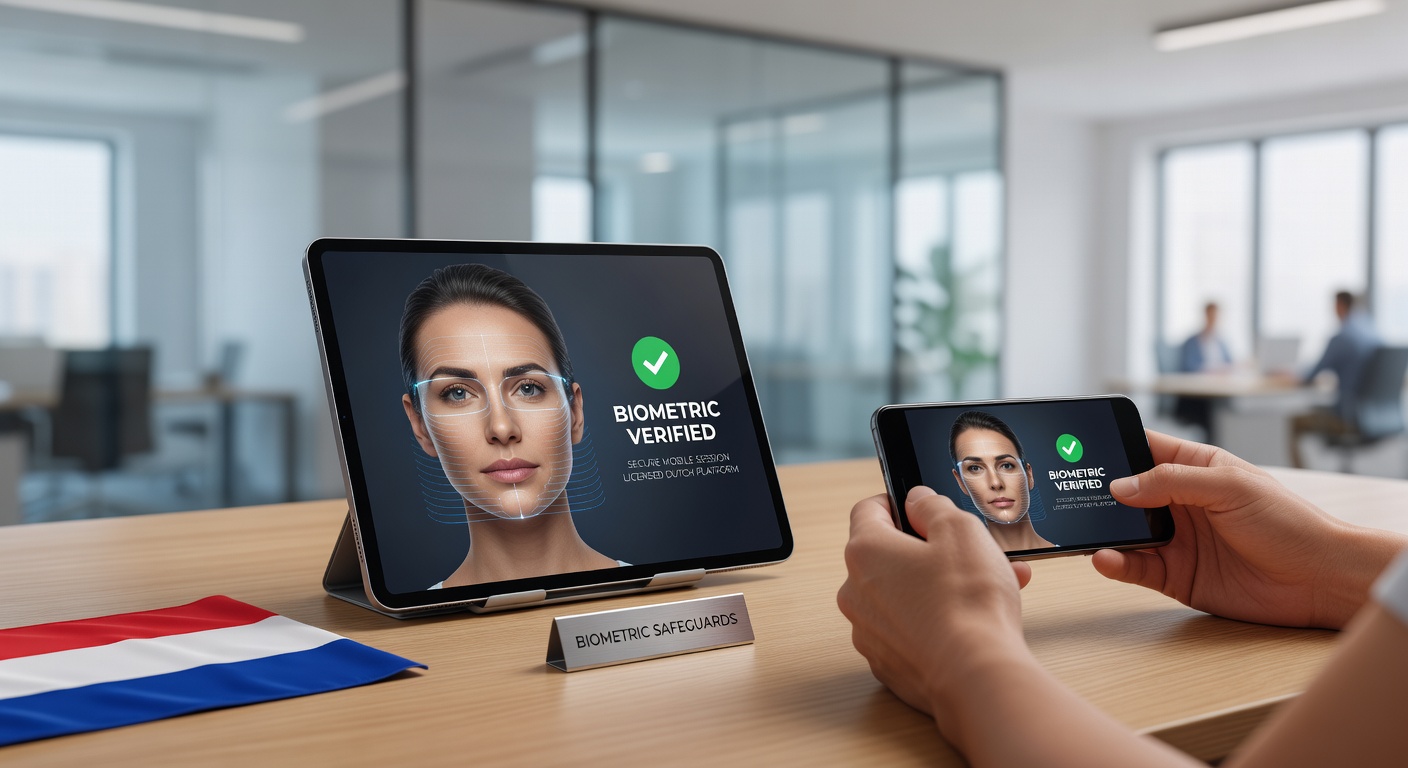 Biometrische verificatie op een mobiel apparaat tijdens een online spel sessie op een Nederlands platform
