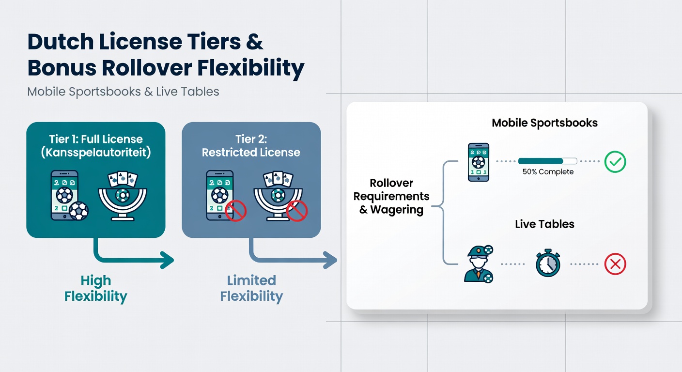 Mobiele live dealer interfaces met bonus rollover indicatoren bij verschillende licentieniveaus