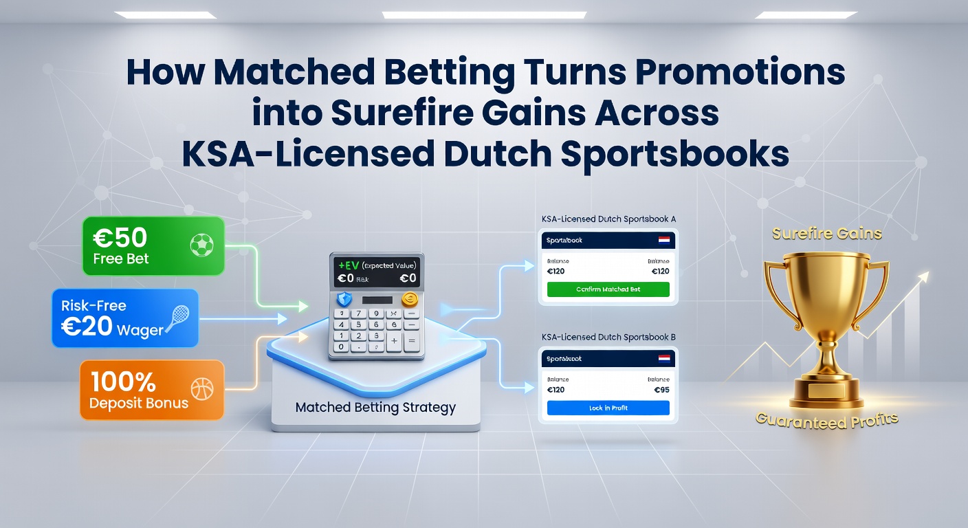 Schermafbeelding van een matched betting interface met odds van Nederlandse sportsbooks en een rekentool die winst berekent