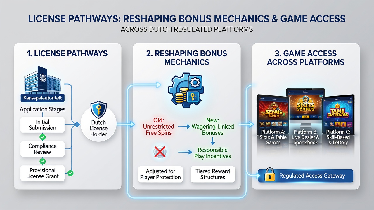 Visualisatie van licentiepaden die bonusmechanismen en speltoegang beïnvloeden op Nederlandse platforms