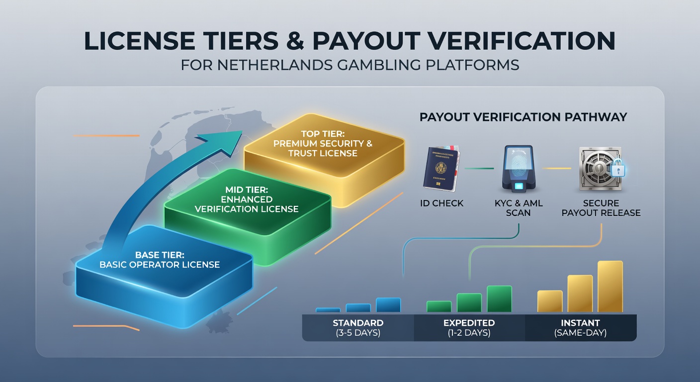 Illustratie van licentieniveaus en verificatieprocessen bij Nederlandse gokplatforms