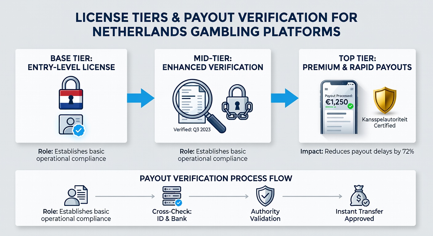 Diagram van verificatieprocessen en rapportage bij verschillende licentieniveaus