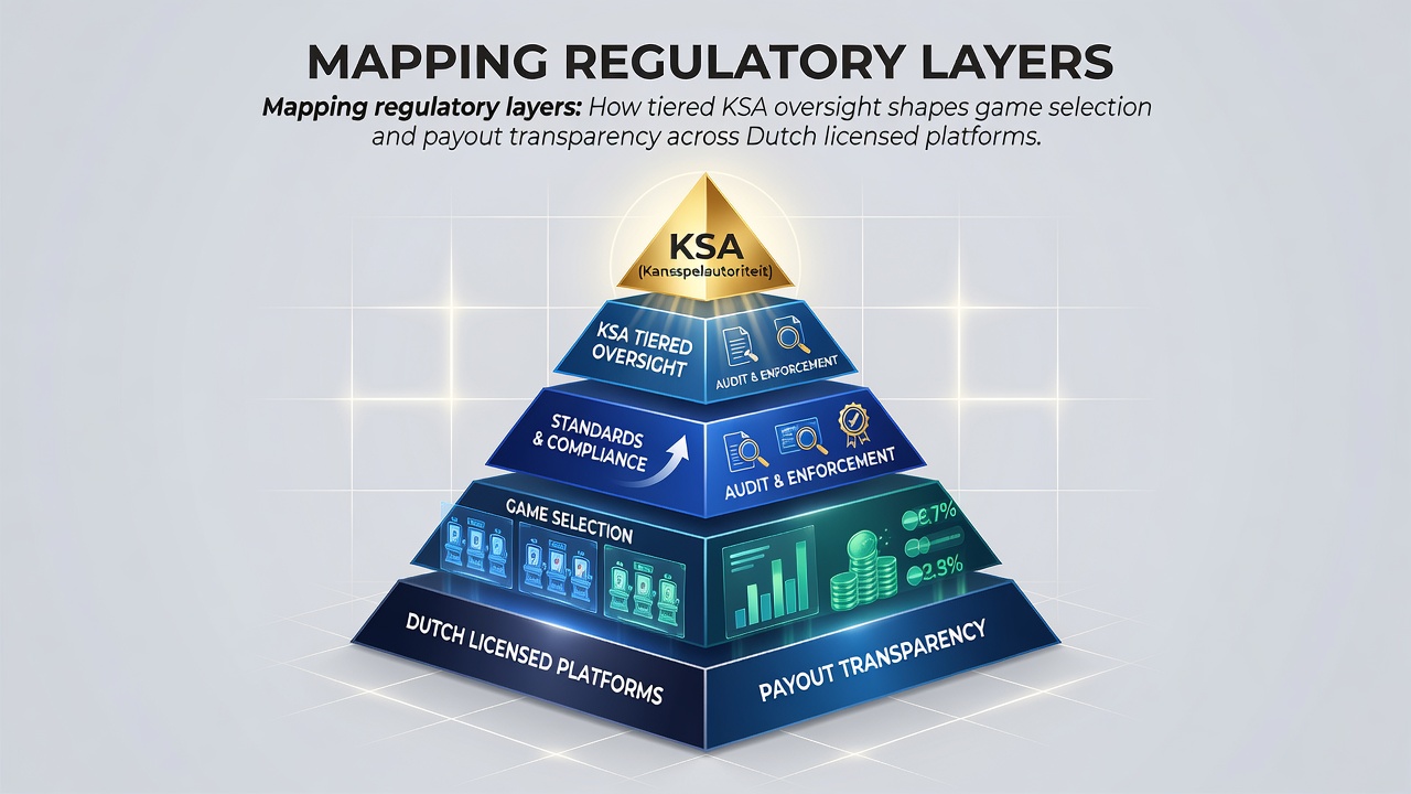 Illustratie van gelaagde KSA-regulatie die spelopties en transparantie beïnvloedt op Nederlandse platforms